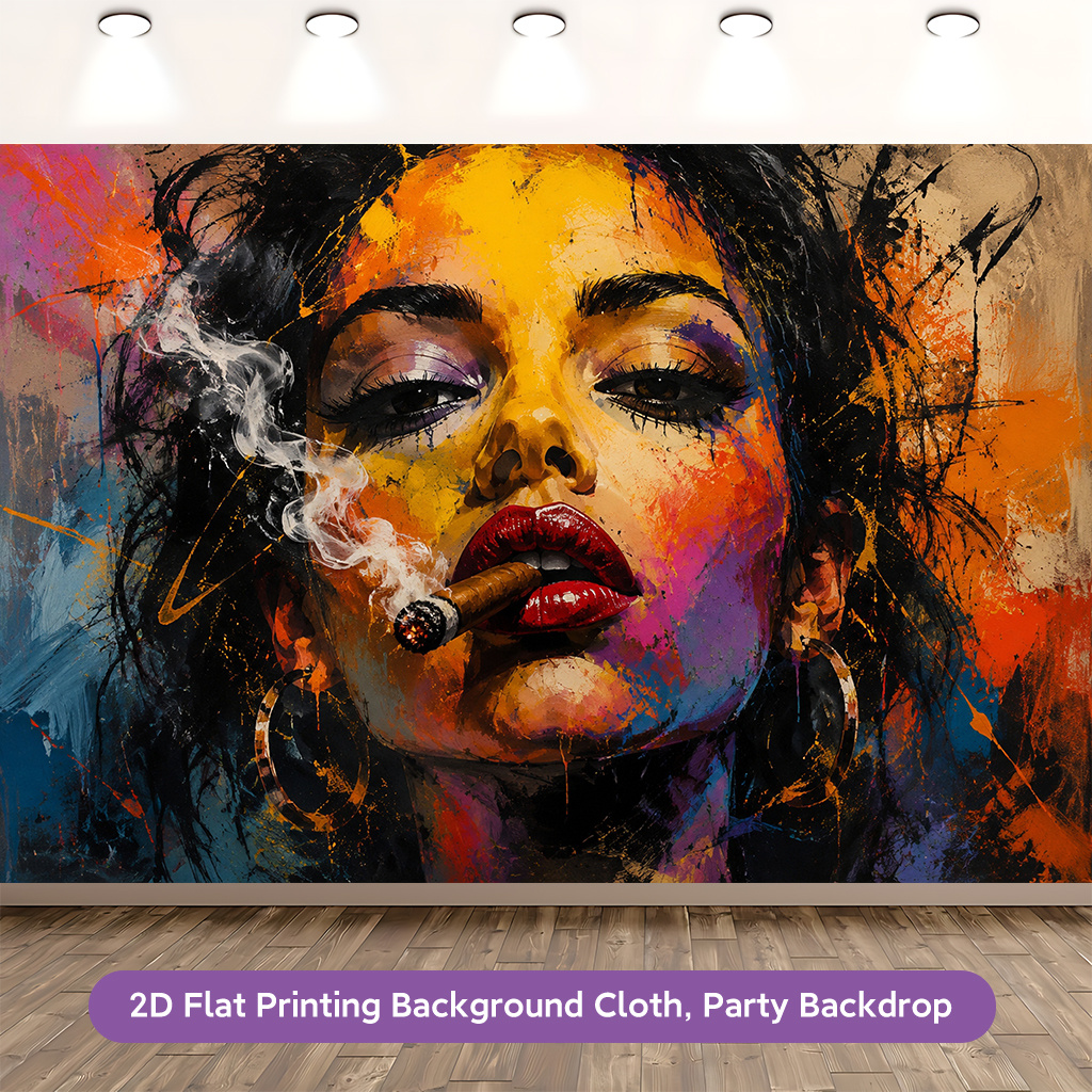 Colorful Smoking Woman Polyester Wall Decoration Banner